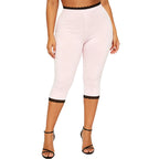 Retro Lace Trim Capri Pants With Elastic Waist
