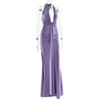 Deep V-Neck Backless Ruched Maxi Dress Halter Gown
