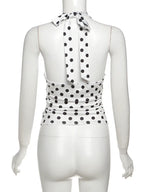 Polka Dot Halter Tank Top With Backless Lace Up Detail Chic Summer