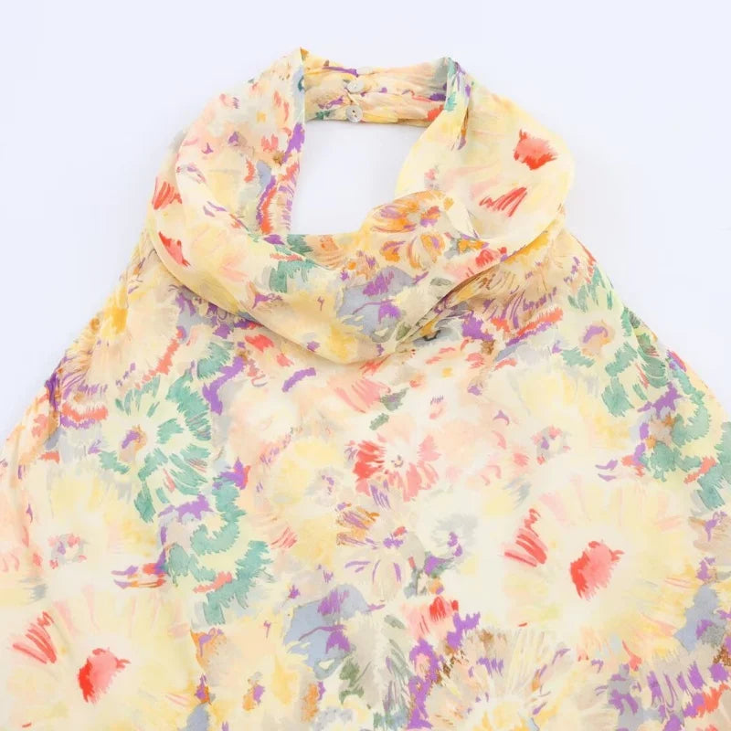 Sunlit Floral Halter Neck Maxi Dress