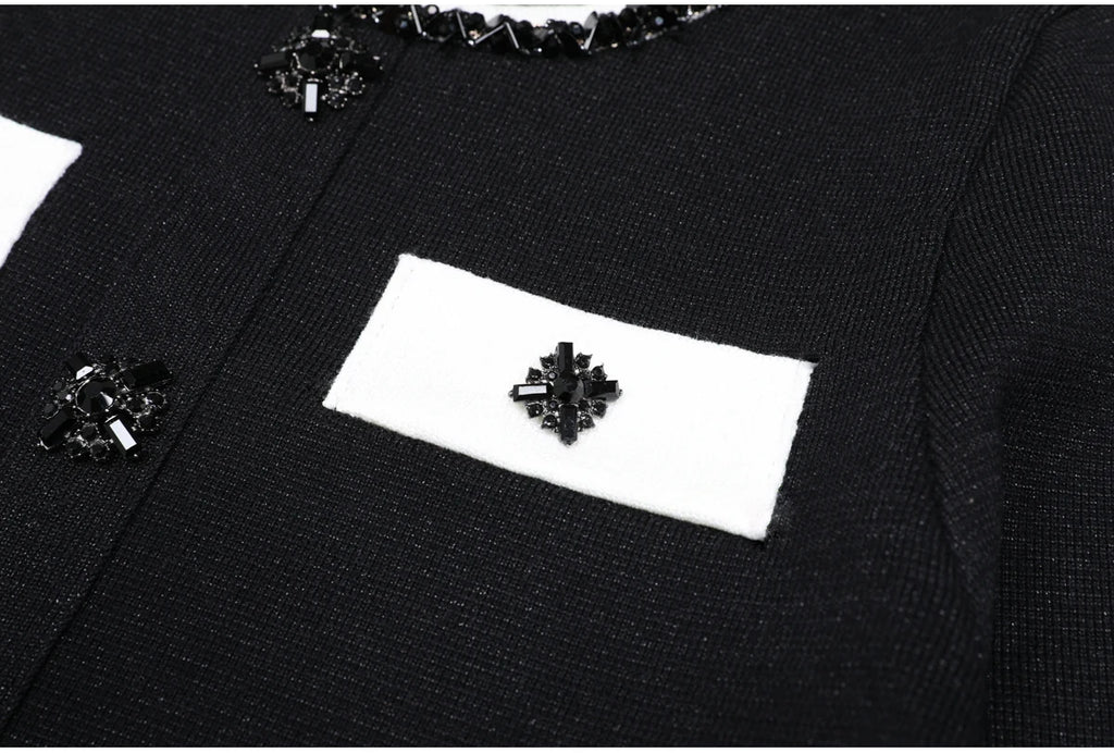 Diamond Buckle Knit Top With Elastic Fit Long Sleeve Pullover Round Neck For Women