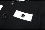 Diamond Buckle Knit Top With Elastic Fit Long Sleeve Pullover Round Neck For Women