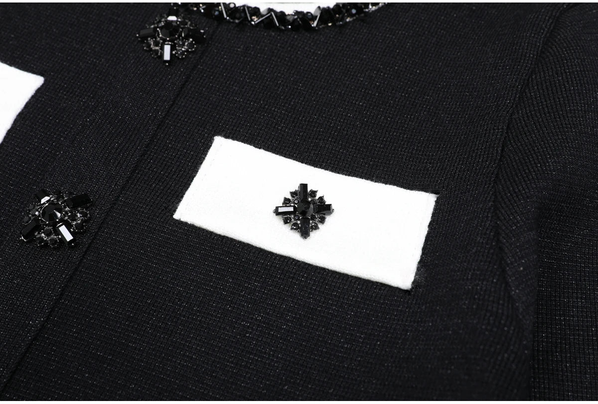 Diamond Buckle Knit Top With Elastic Fit Long Sleeve Pullover Round Neck For Women