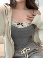 Lace Patchwork Corset Cami Featuring Bow And Chest Pad