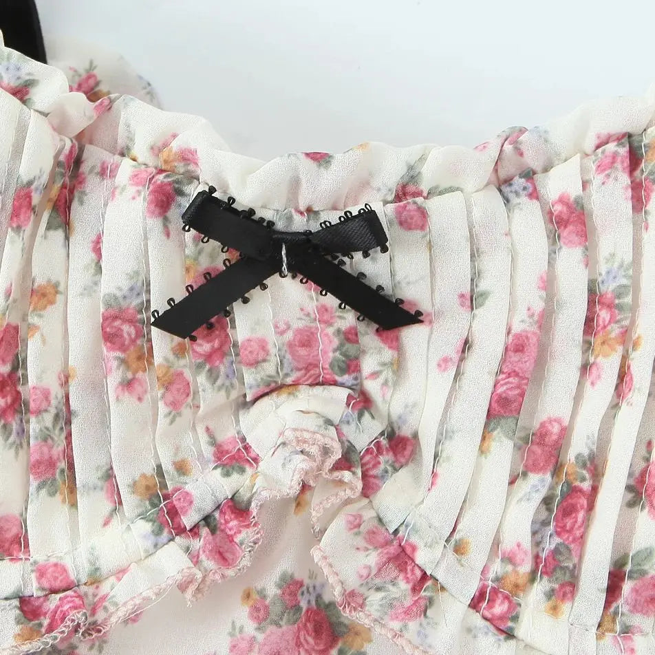 Romantic Beige Pink Flower Sling Sexy Dress Ruched Bra Backless  Dress
