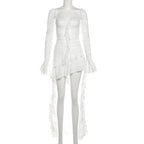 Gothic Fairycore Lace A Line Dress With Flare Sleeves And Square Neck