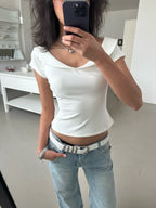 Ruffled Neck Women's Short Sleeve