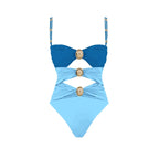 Off Shoulder Patchwork Belted One Piece Swimsuit With Cover Up for Beachside