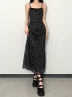 Floral Lace Trim Cami Maxi Dress Elegant Sleeveless Silhouette