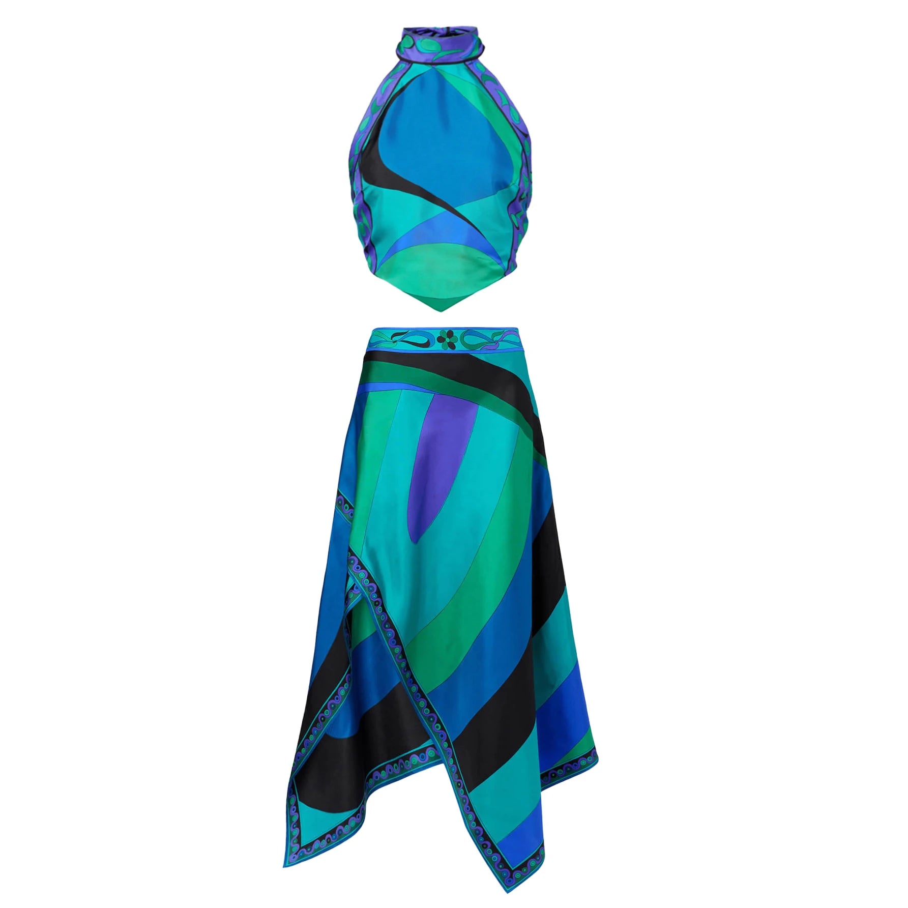 Print Two Piece Beach Set With Sexy Halter Top And High Waist A Line Skirt
