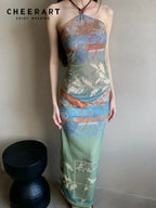 Vintage Reversible Two Piece Halter Neck Top And Long Skirt Set