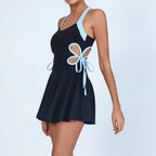 Tennis Dress Women with Separate Shorts White Contrast Hollowed Out Drawstring Side Sports Yoga Dress Training Running Fitness