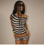 Striped Two Piece Crop Top And Shorts Set Summer Chic