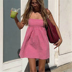 Gingham Plaid Cami Dress With Lace Trim Square Neck Open Back Party Mini Edition
