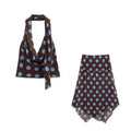 Blue Polka Dot Two Piece Set With Halter Top And Midi Skirt