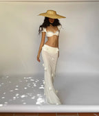 Honey Vacation Outfit Pure Desire White 3D Flower Embroidery Long Dress Set