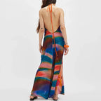 Backless Tie Dye Maxi Beach Dress With Halter Neck