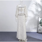 Polka Dot Square Collar Crop Top And High Waist Maxi Skirt Set Outfit