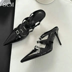 Sparkle Rhinestone Patent Leather Sandal With Thin Strap