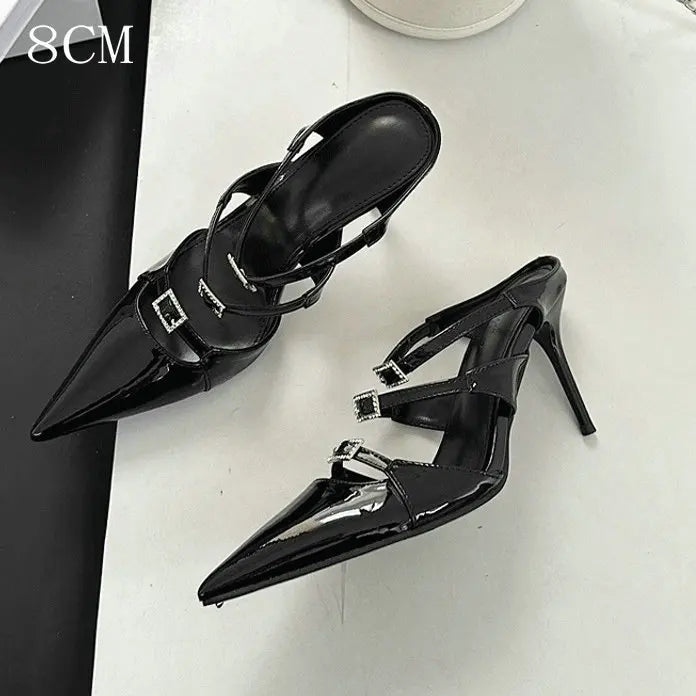 Sparkle Rhinestone Patent Leather Sandal With Thin Strap