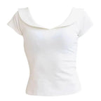 Ruffled Neck Women's Short Sleeve