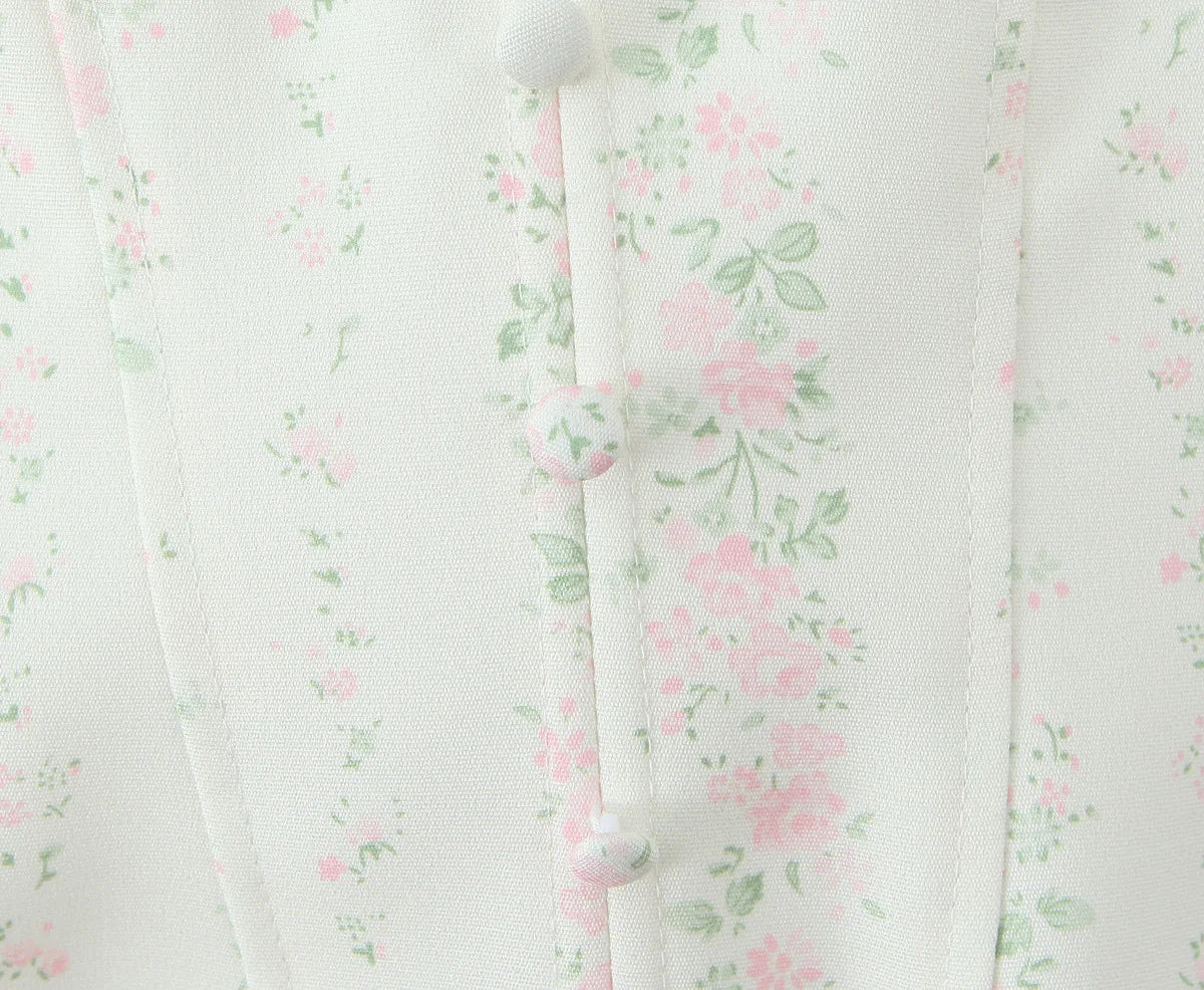 Vintage Sweet Floral Print Mini Dress Set Strapless Crop Top Bodycon Skirts Outfit