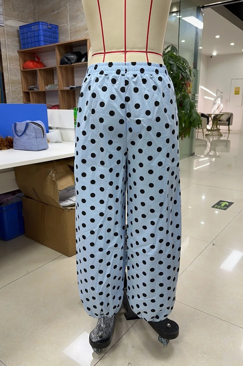 Polka Dot Wide Leg Pants For Women With Elastic Waist Trousers
