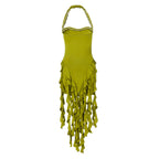 Elegant Halter Backless Ruffles Mini Dress Slim Fit With Tassel Detail