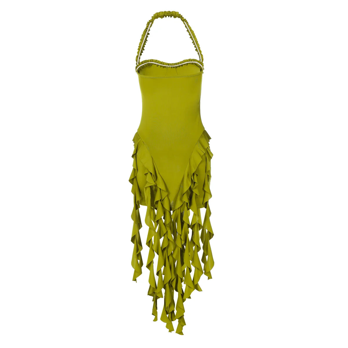 Elegant Halter Backless Ruffles Mini Dress Slim Fit With Tassel Detail