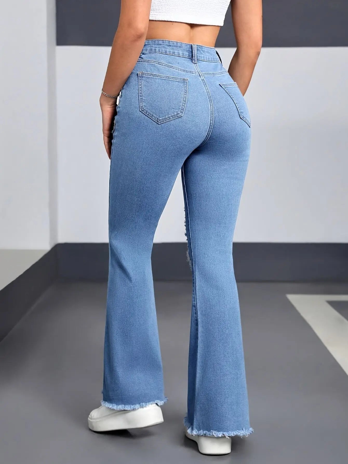 Heart Shaped Flared Jeans For Women High Waist Elastic Denim Y2K Retro