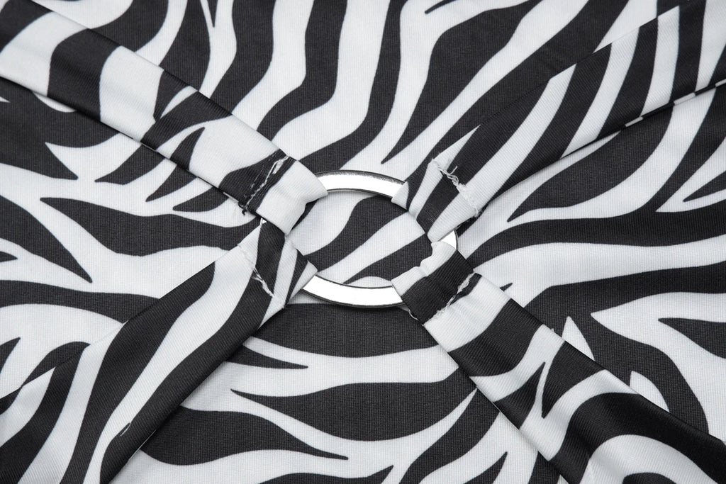 Zebra Print V Neck Backless Ruched Crop Tank Top