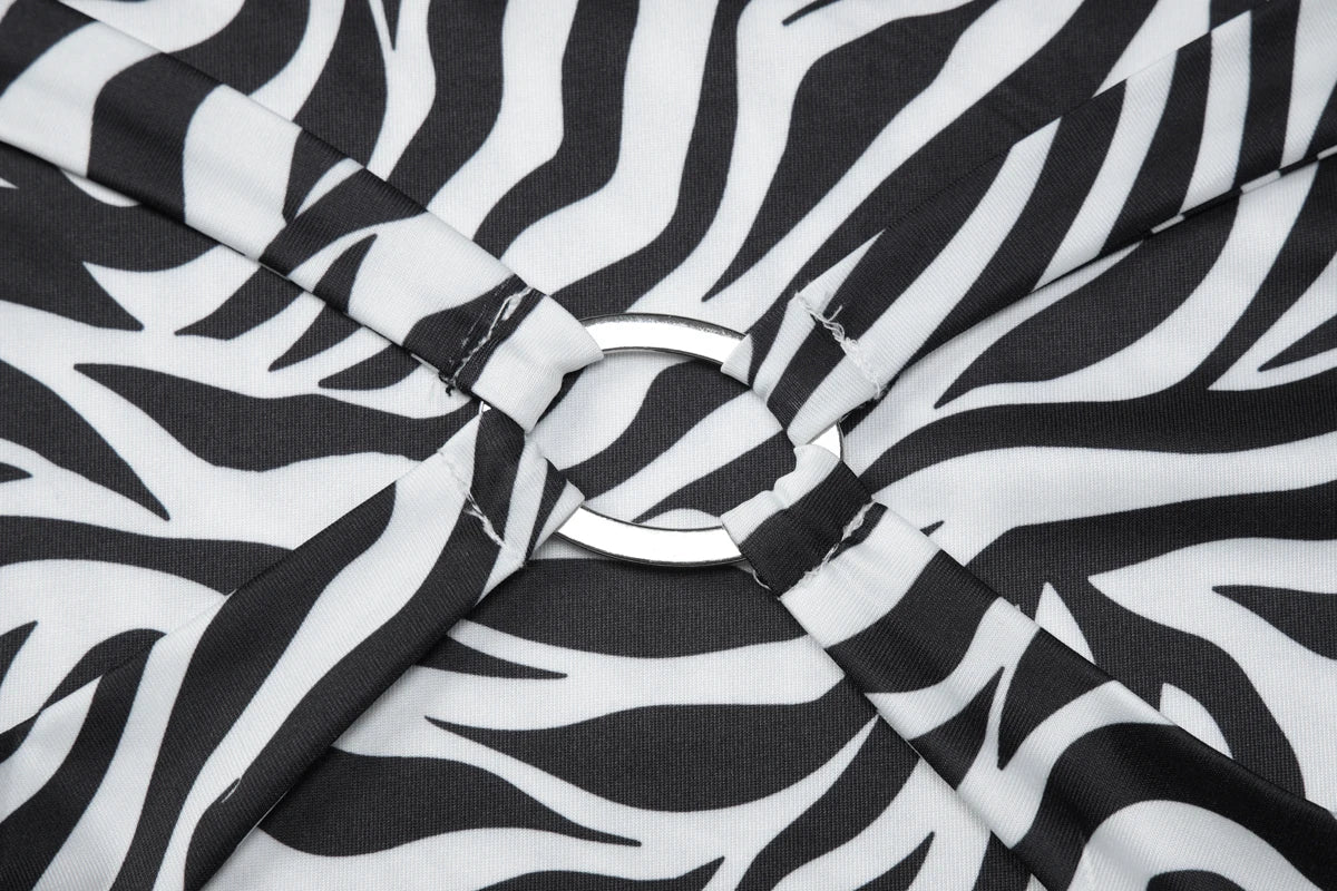Zebra Print V Neck Backless Ruched Crop Tank Top
