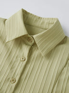 Cinched Waist Button Down Blouse With Back Tie Long Sleeve