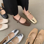 Mary Jane Flats With Square Toe Buckle Strap Retro Styled Women's Shoes