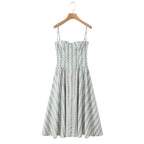 Spaghetti Strap Striped Floral Midi Dress For Women Elegant A Line