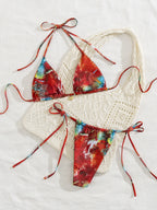 Triangle Striped Micro Bikini Set For Women
