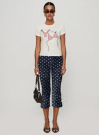 Women's Y2K Cute Capri Pants Solid Color Satin Bow Decor Side Split Summer Slim CroppedTrousers Stretch Crop Leggings
