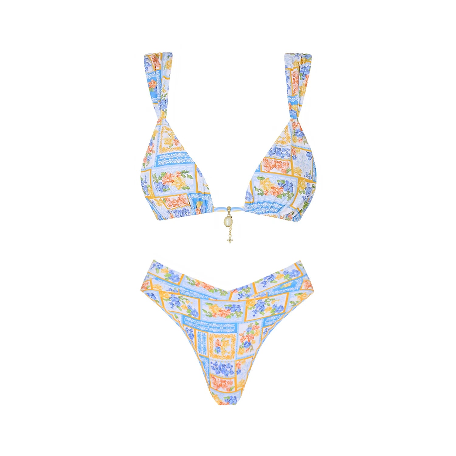 Paisley Print Bandeau Bikini Set With Sarong Cover Up 3Pcs For Women Beach Vacations