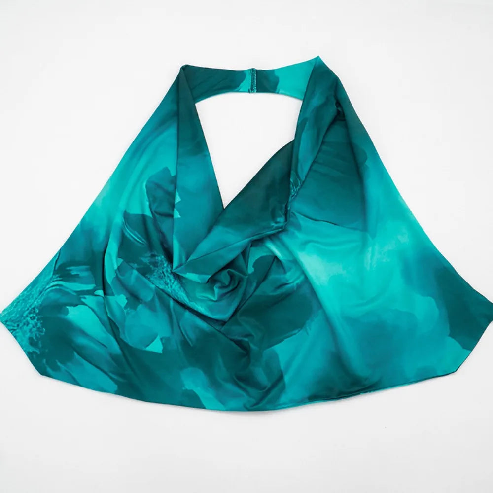 Retro Tie-Dye Two Piece Set Halter Crop Top Backless Ruched Skinny Capri Pants