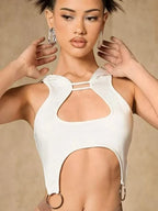 Y2K White Hooded Hollow Out Crop Tank Top