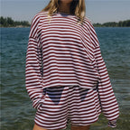 Cozy Striped Knit Lounge Set With Oversized Top And Shorts For Relaxed Comfort Everyday