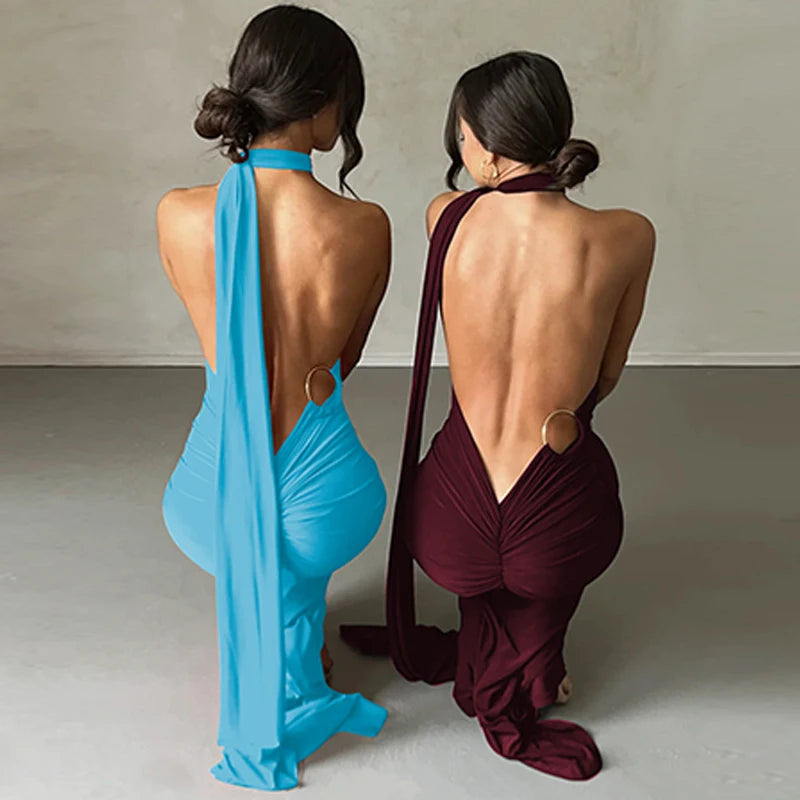 One Shoulder Backless Ruched Dress