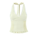Sweet Girl Sexy Backless Halter White Lace Trim Fitted Crop Top