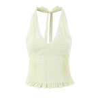 Sweet Girl Sexy Backless Halter White Lace Trim Fitted Crop Top