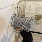 Mini Crossbody Rhinestone Bucket Bag With Glitter Chain Purse