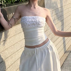Fairycore White Tube Top With Backless Patchwork Bandeau