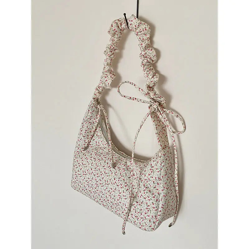 Fairycore Floral Canvas Shoulder Bags With Drawstring