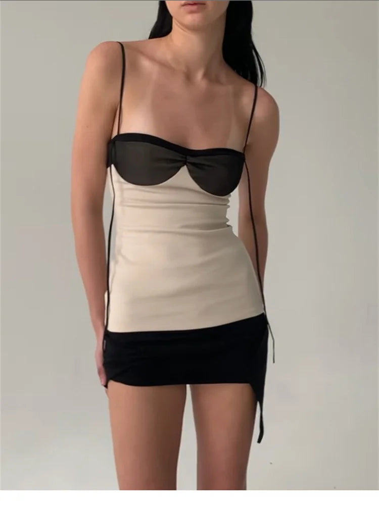 Patchwork Panelled Mini Dress With Backless Tassels
