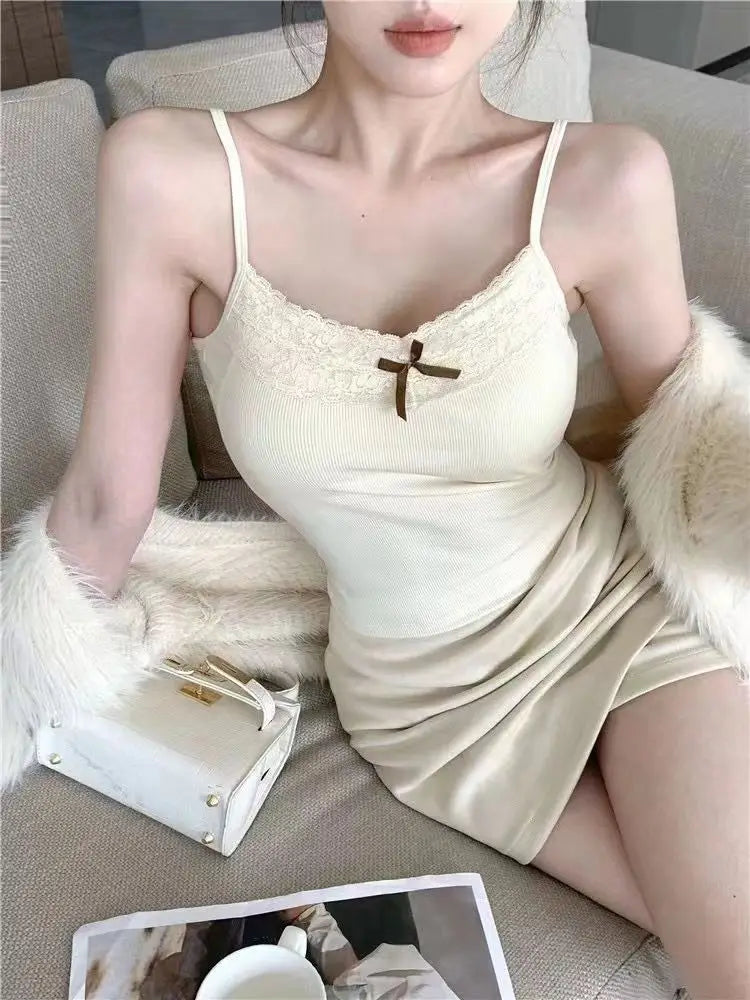 Lace Patchwork Corset Cami Featuring Bow And Chest Pad