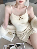 Lace Patchwork Corset Cami Featuring Bow And Chest Pad
